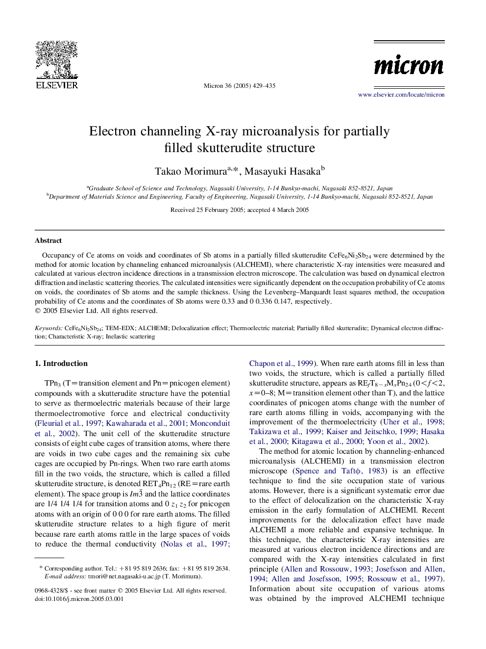 Electron channeling X-ray microanalysis for partially filled skutterudite structure
