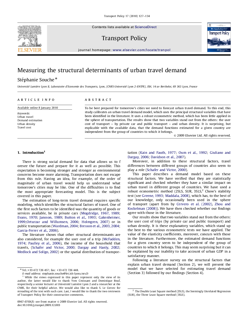 Measuring the structural determinants of urban travel demand