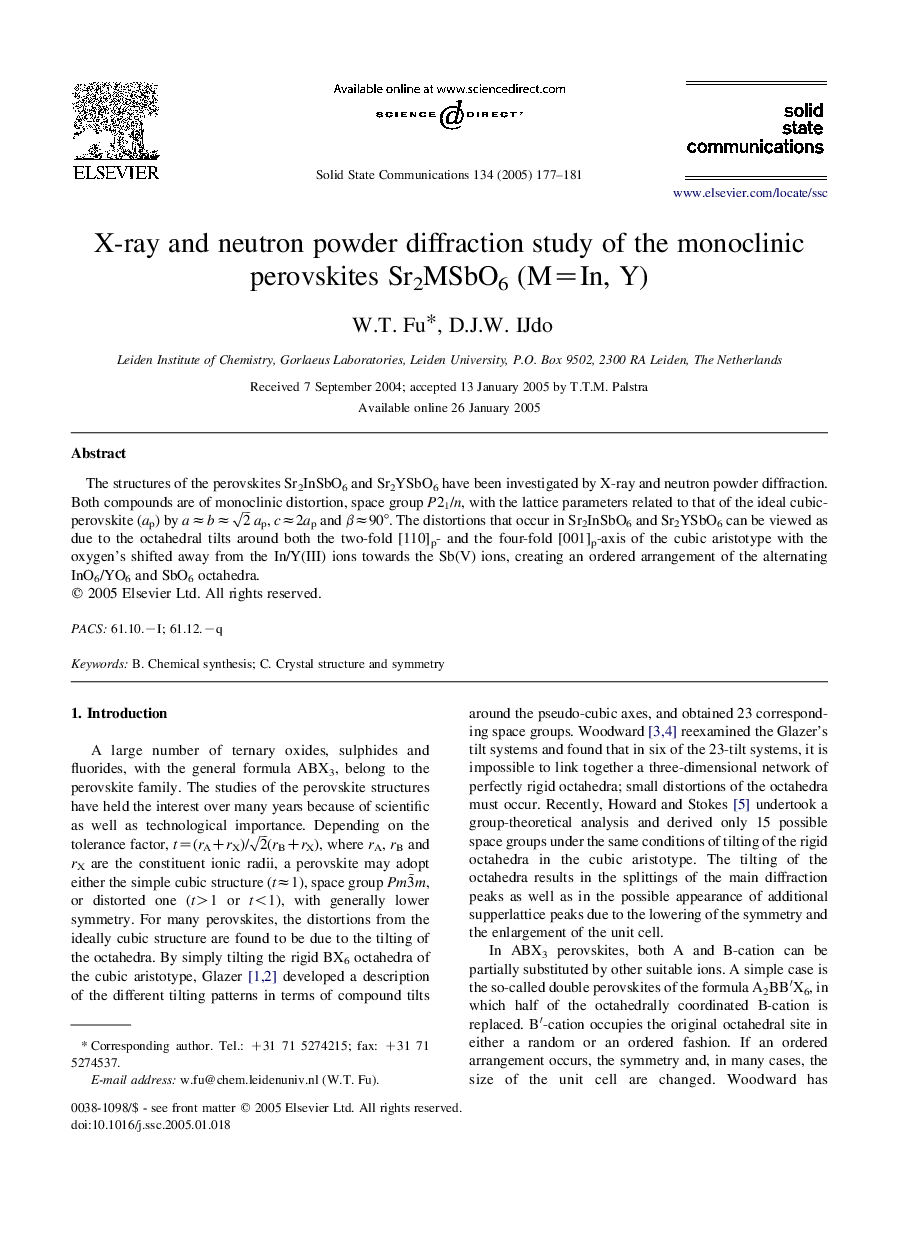 X-ray and neutron powder diffraction study of the monoclinic perovskites Sr2MSbO6 (M=In, Y)