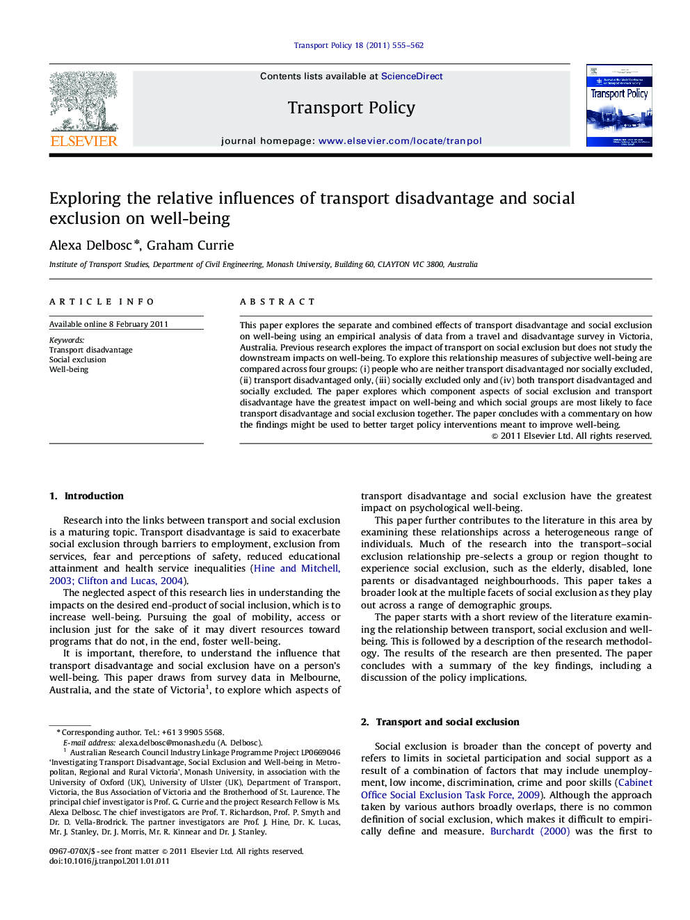 Exploring the relative influences of transport disadvantage and social exclusion on well-being