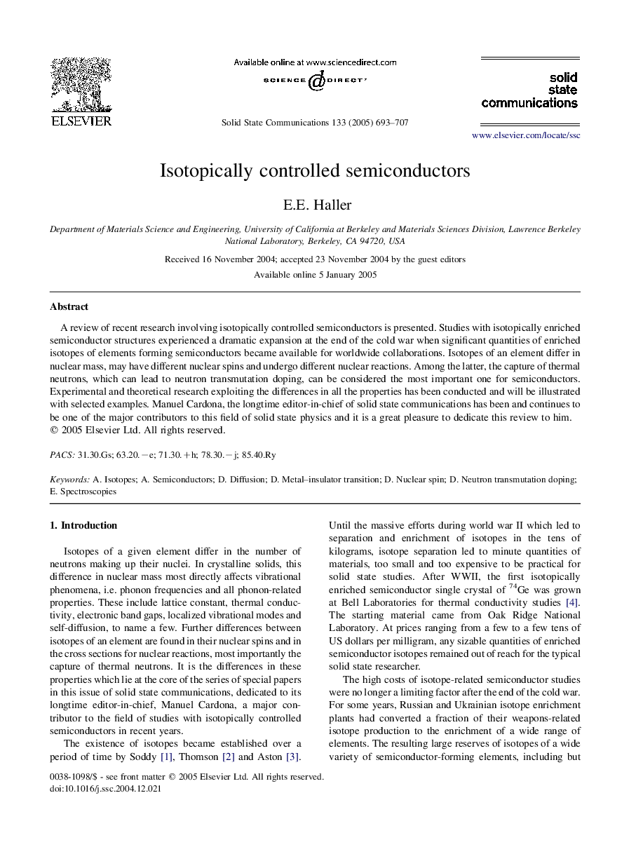 Isotopically controlled semiconductors