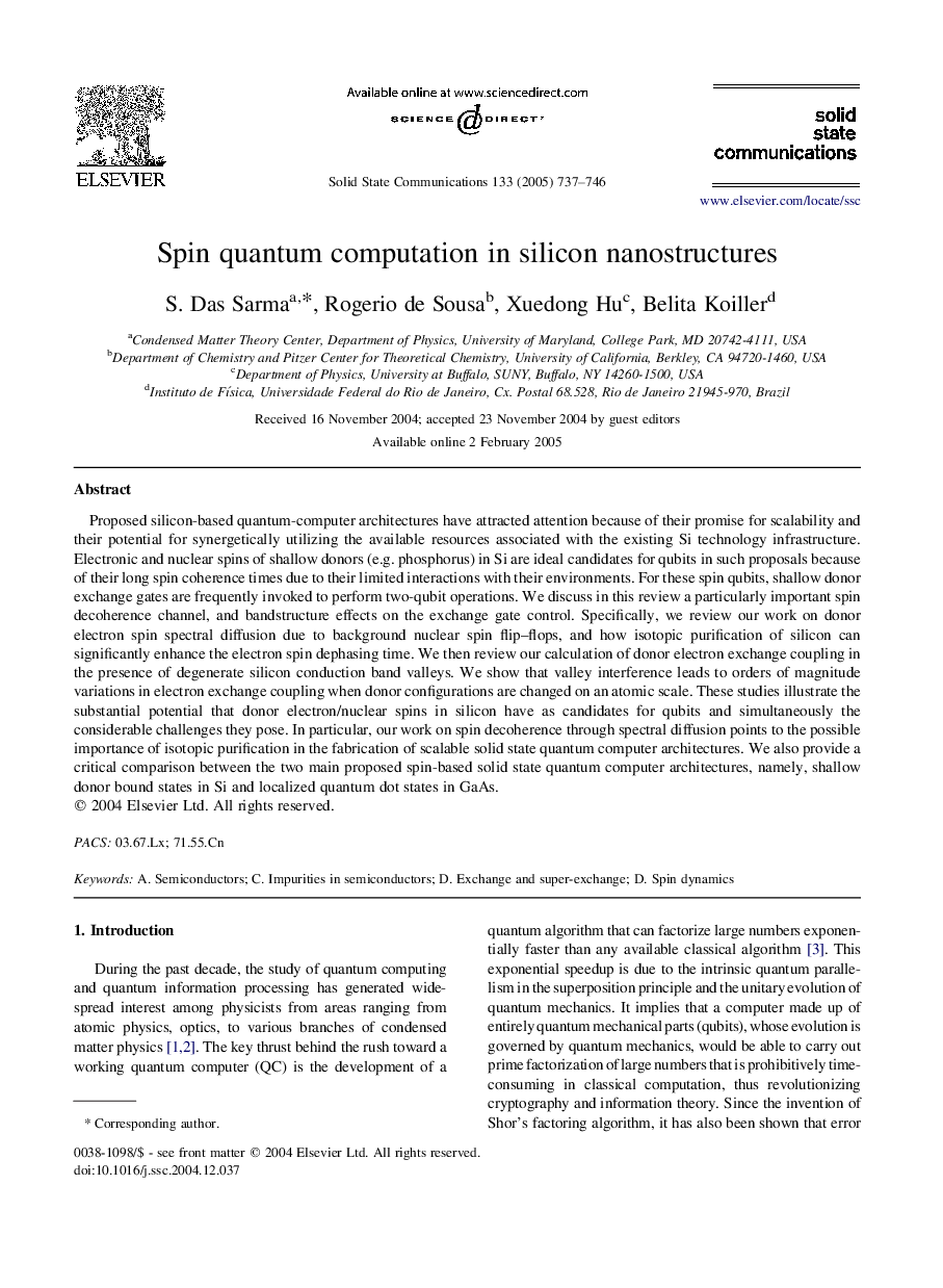 Spin quantum computation in silicon nanostructures