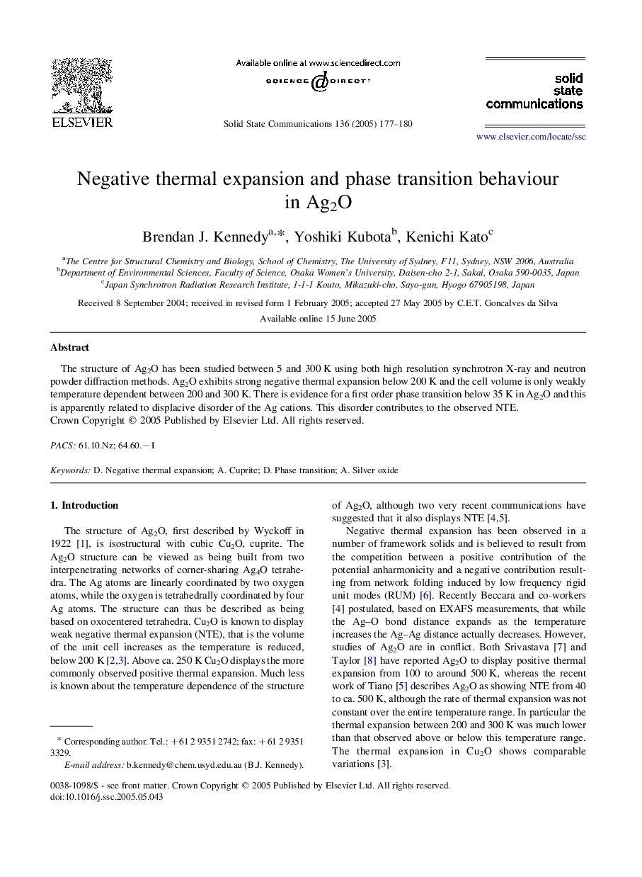 Negative thermal expansion and phase transition behaviour in Ag2O