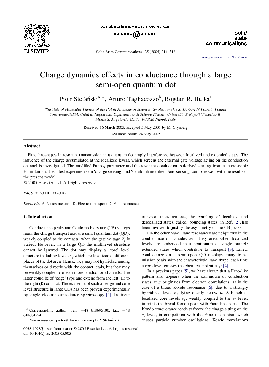 Charge dynamics effects in conductance through a large semi-open quantum dot