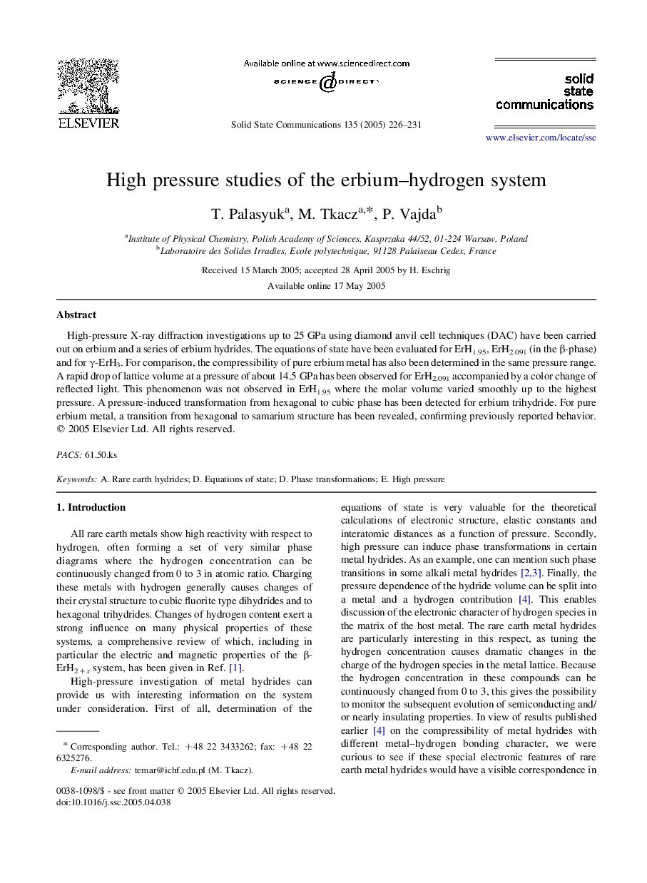 High pressure studies of the erbium-hydrogen system