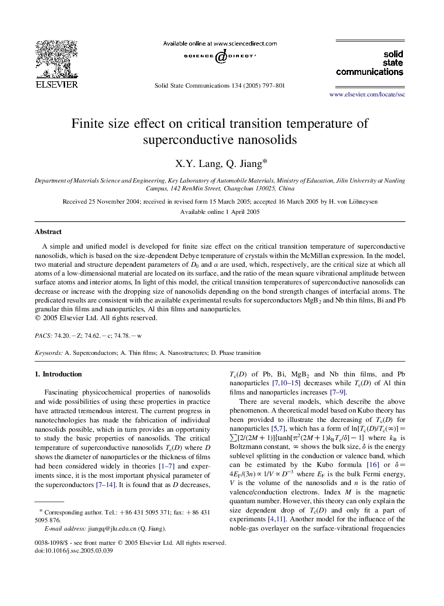 Finite size effect on critical transition temperature of superconductive nanosolids