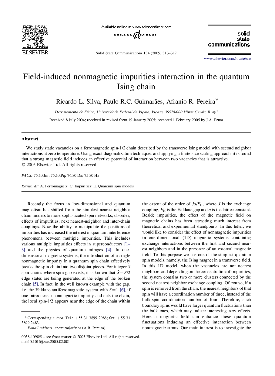 Field-induced nonmagnetic impurities interaction in the quantum Ising chain