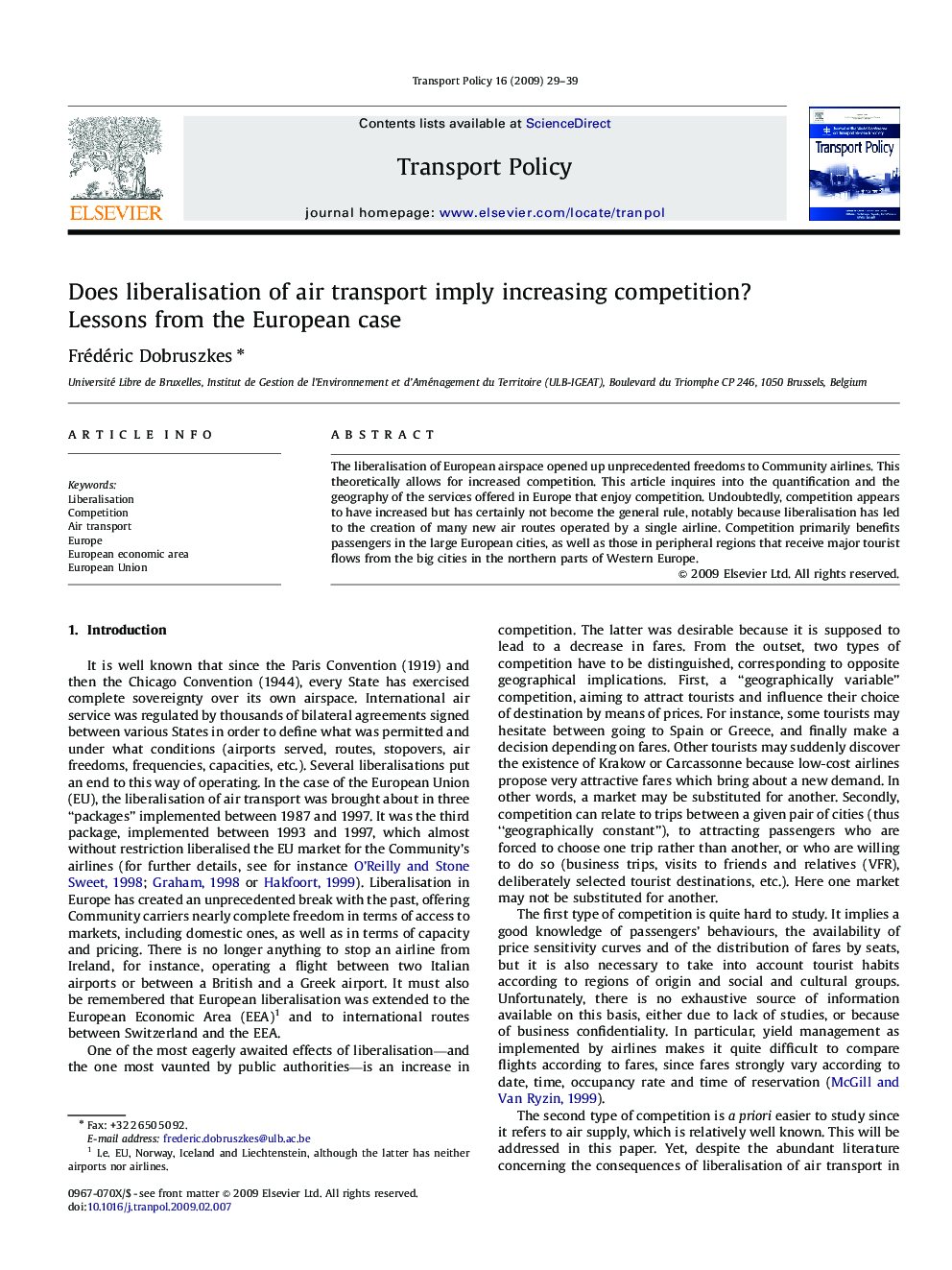 Does liberalisation of air transport imply increasing competition? Lessons from the European case