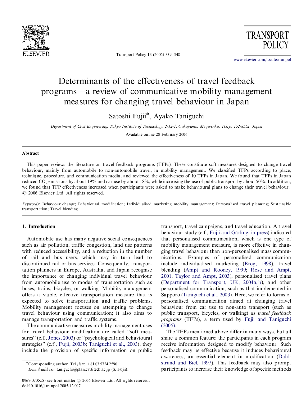 Determinants of the effectiveness of travel feedback programs—a review of communicative mobility management measures for changing travel behaviour in Japan