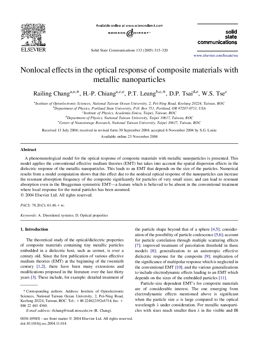 Nonlocal effects in the optical response of composite materials with metallic nanoparticles