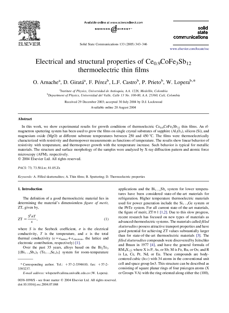 Electrical and structural properties of Ce0.9CoFe3Sb12 thermoelectric thin films