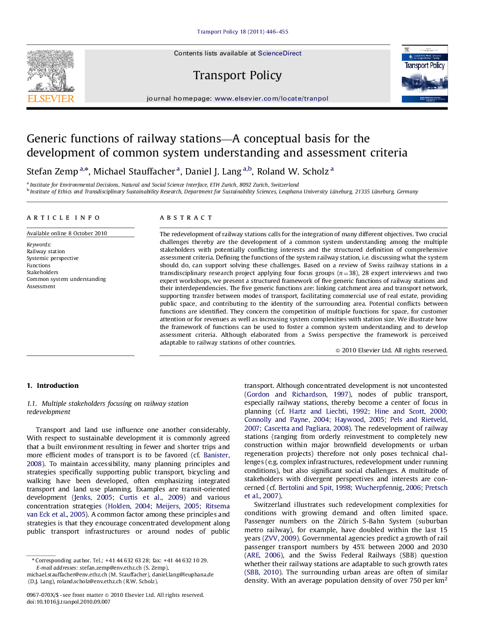 Generic functions of railway stations—A conceptual basis for the development of common system understanding and assessment criteria