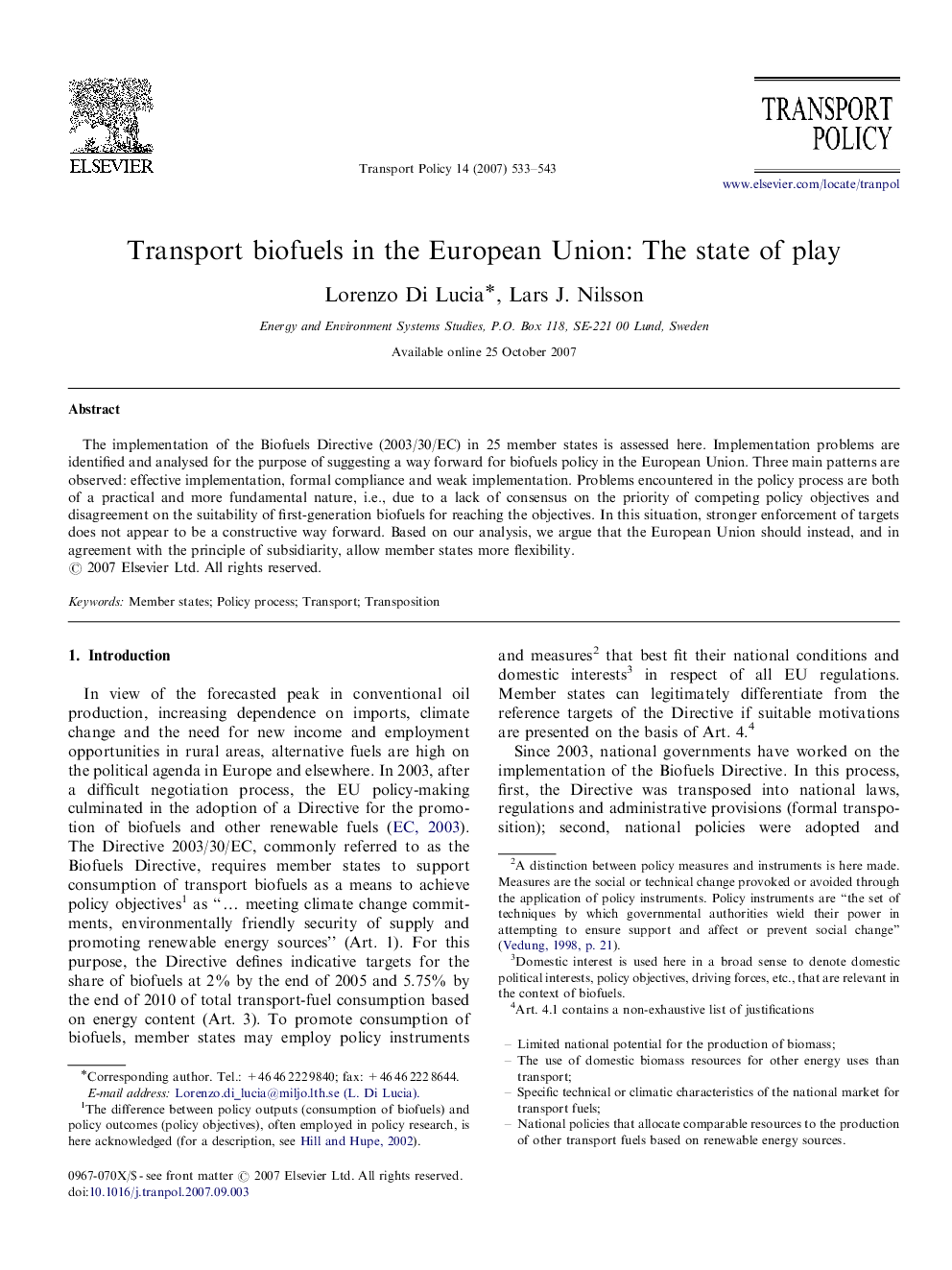 Transport biofuels in the European Union: The state of play