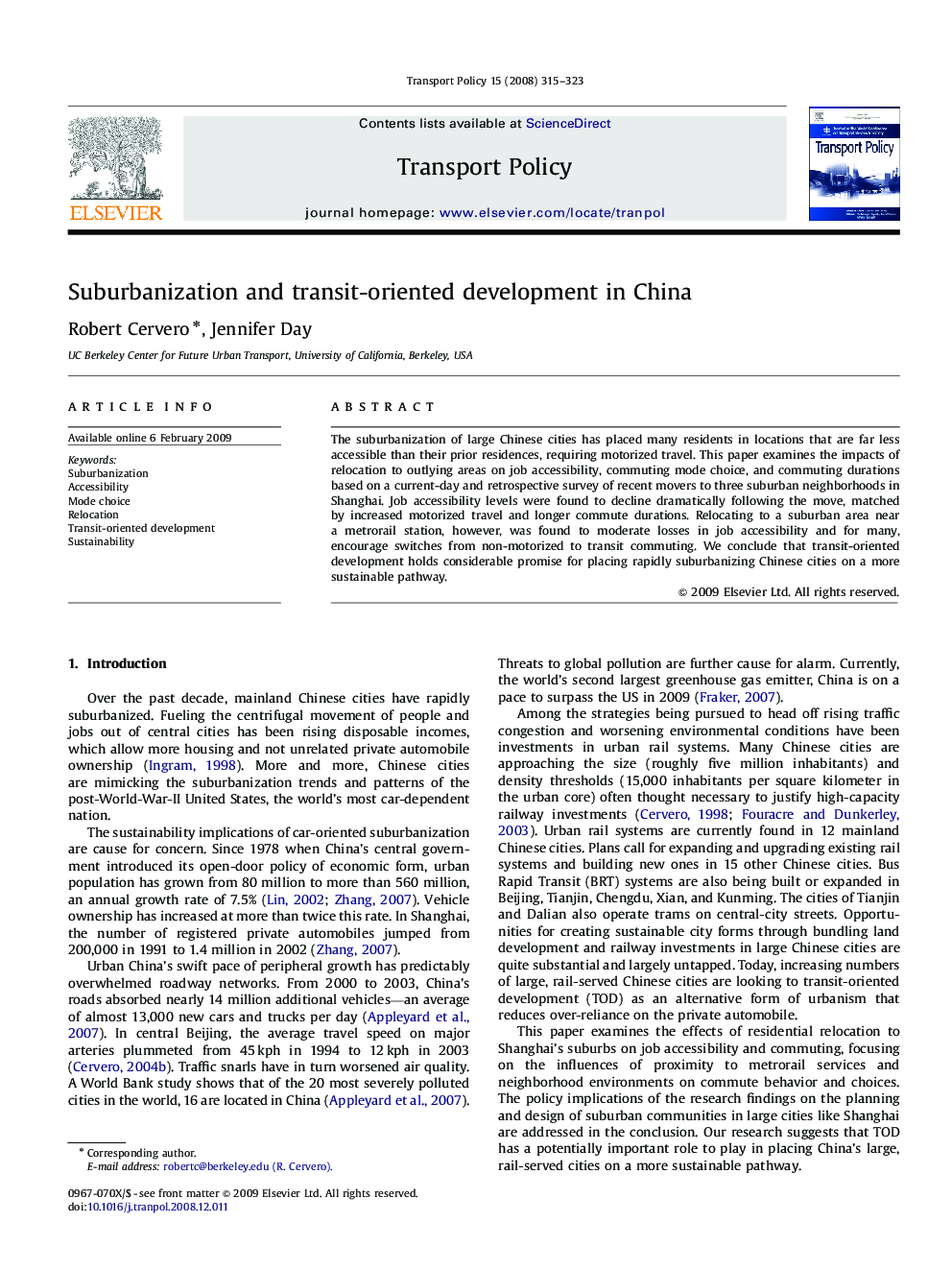 Suburbanization and transit-oriented development in China