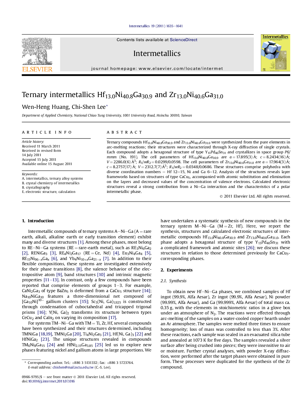 Ternary intermetallics Hf13.0Ni40.8Ga30.9 and Zr13.0Ni40.6Ga31.0