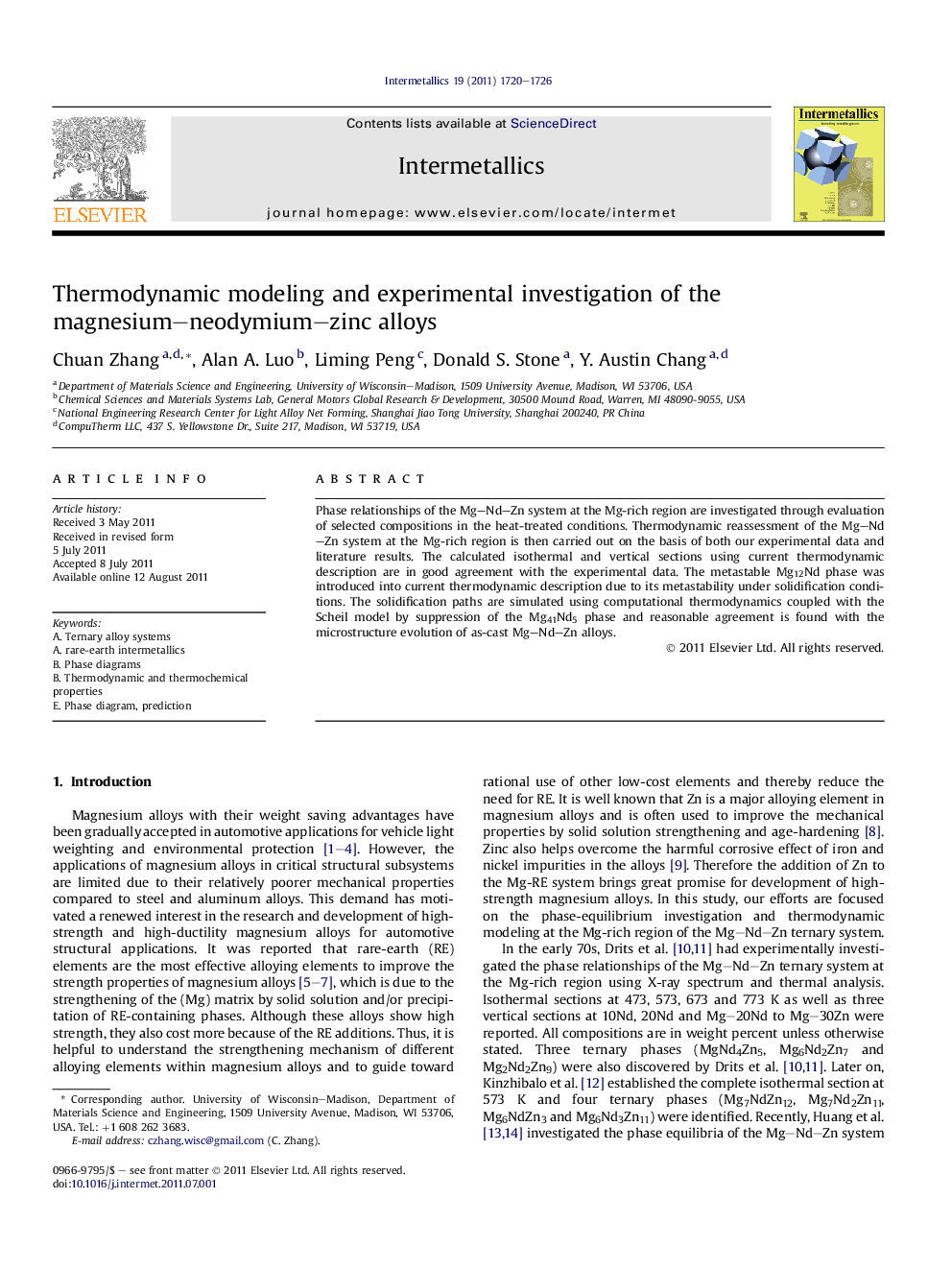 Thermodynamic modeling and experimental investigation of the magnesium-neodymium-zinc alloys