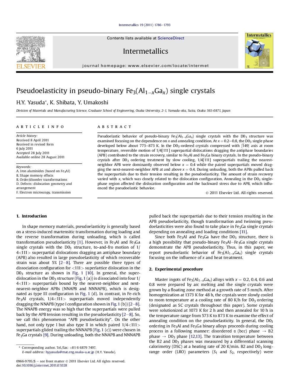 Pseudoelasticity in pseudo-binary Fe3(Al1âxGax) single crystals