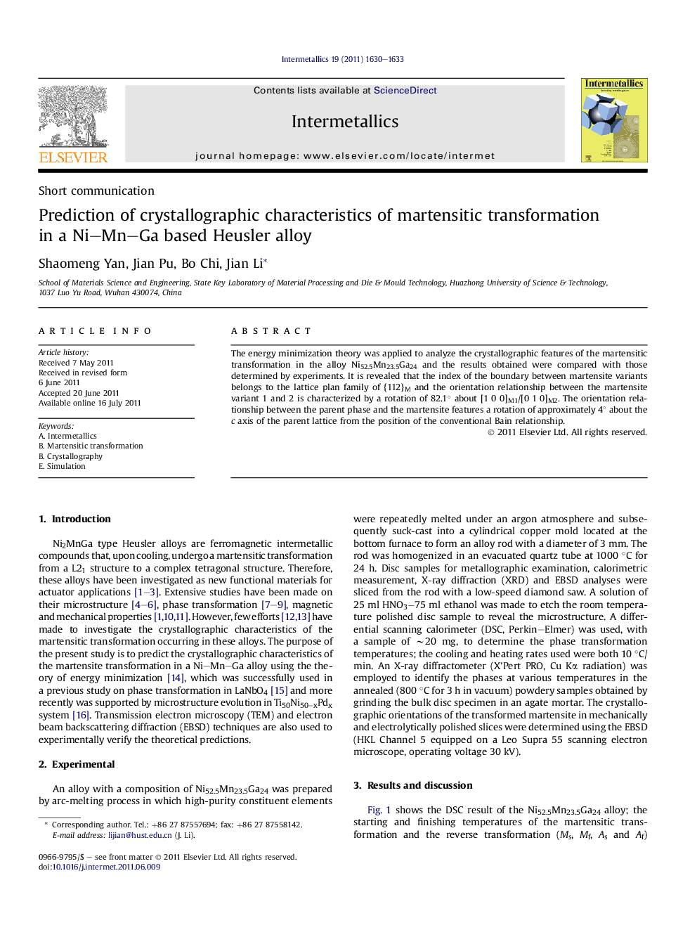 Prediction of crystallographic characteristics of martensitic transformation in a Ni-Mn-Ga based Heusler alloy