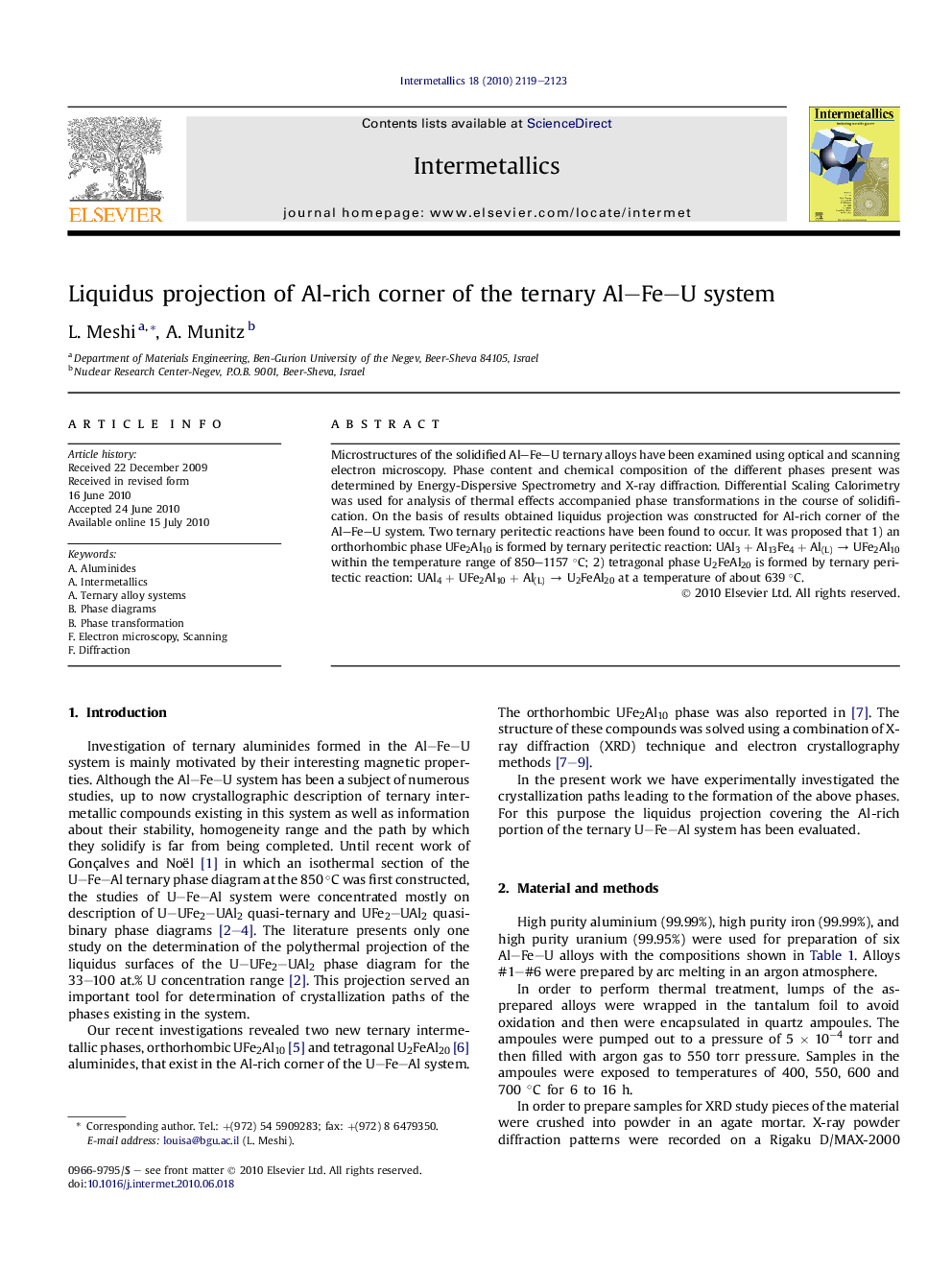 Liquidus projection of Al-rich corner of the ternary Al-Fe-U system