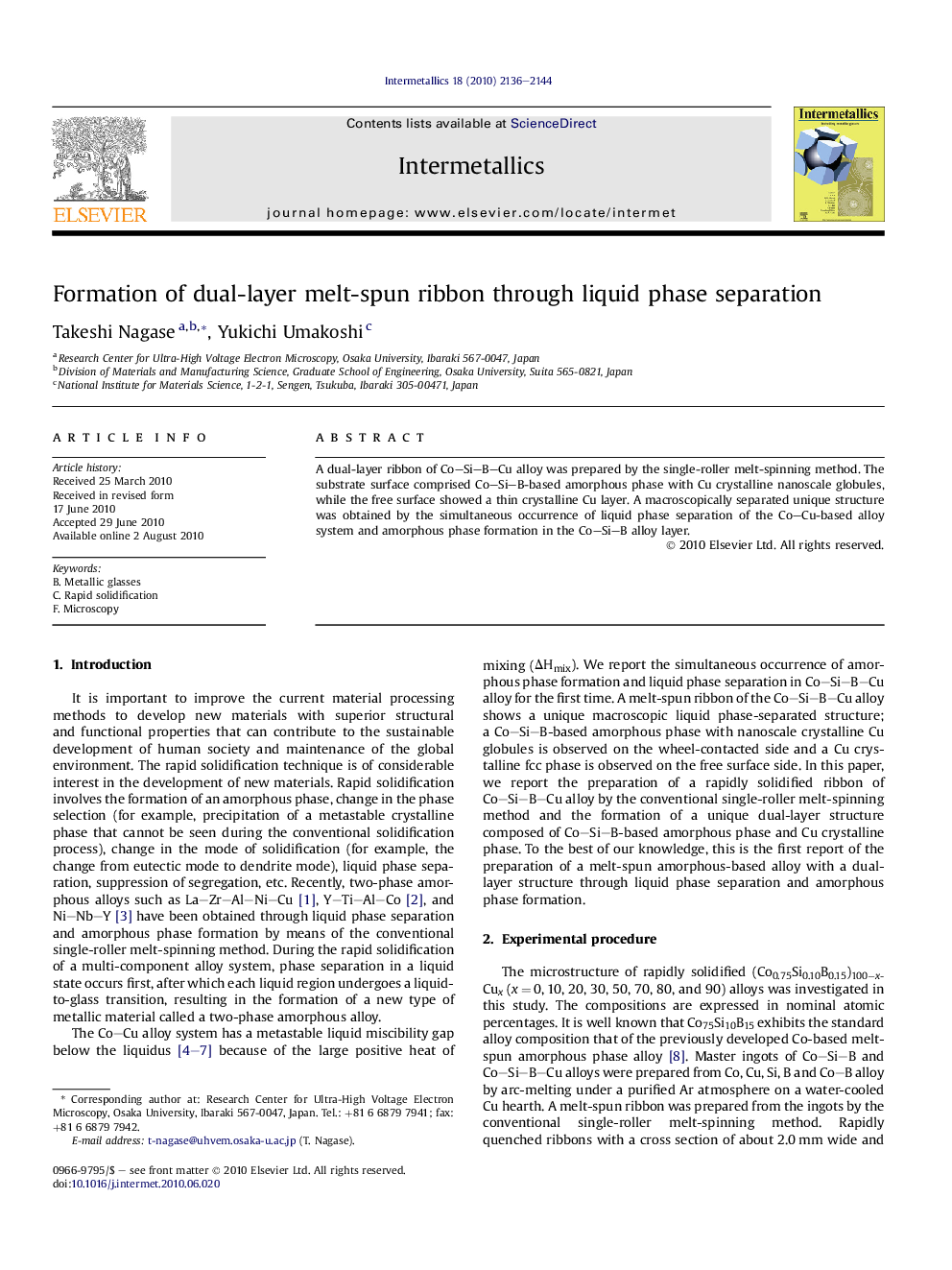 Formation of dual-layer melt-spun ribbon through liquid phase separation