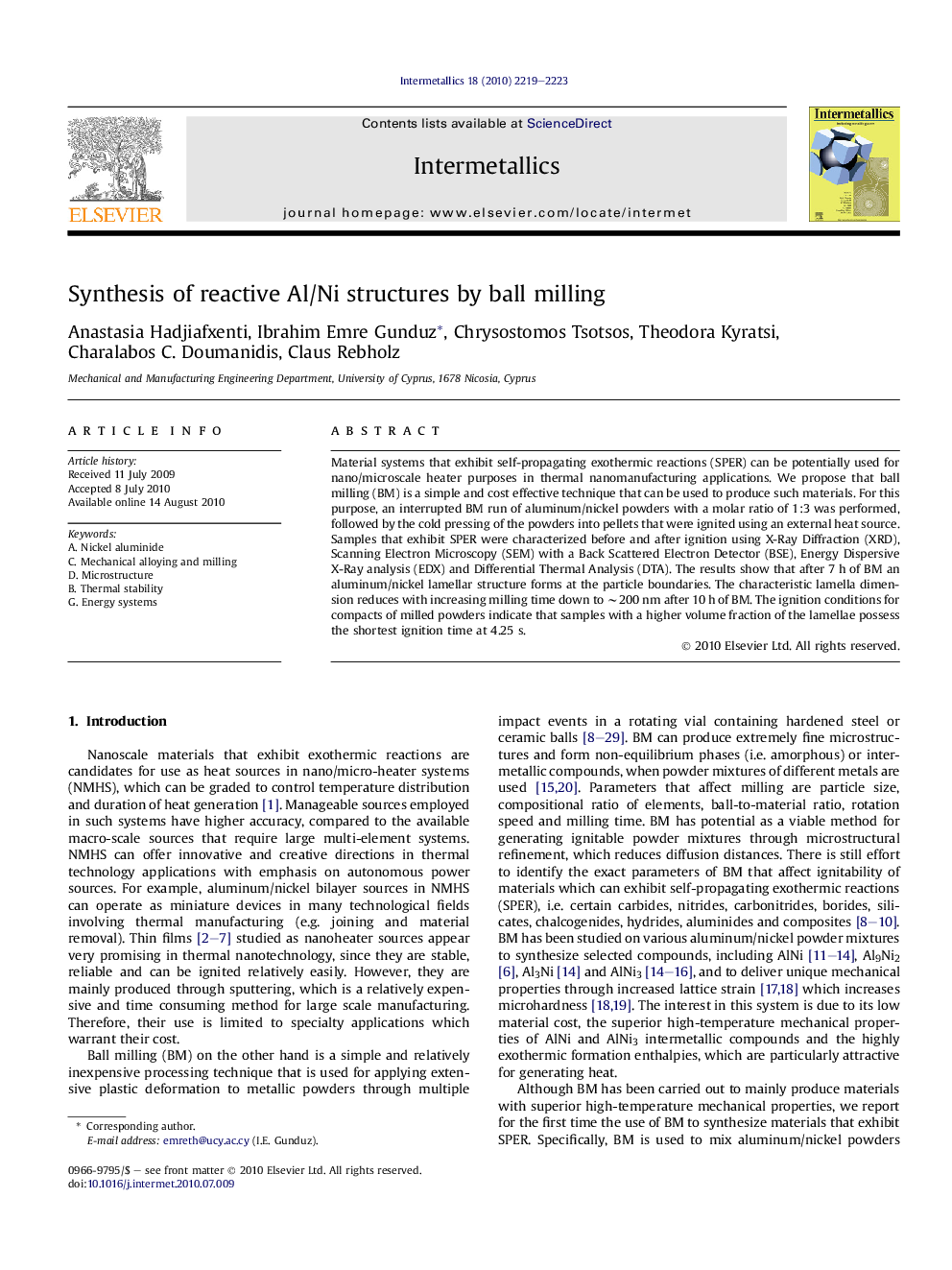 Synthesis of reactive Al/Ni structures by ball milling