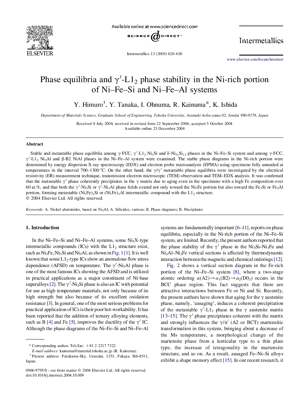 Phase equilibria and Î³â²-L12 phase stability in the Ni-rich portion of Ni-Fe-Si and Ni-Fe-Al systems