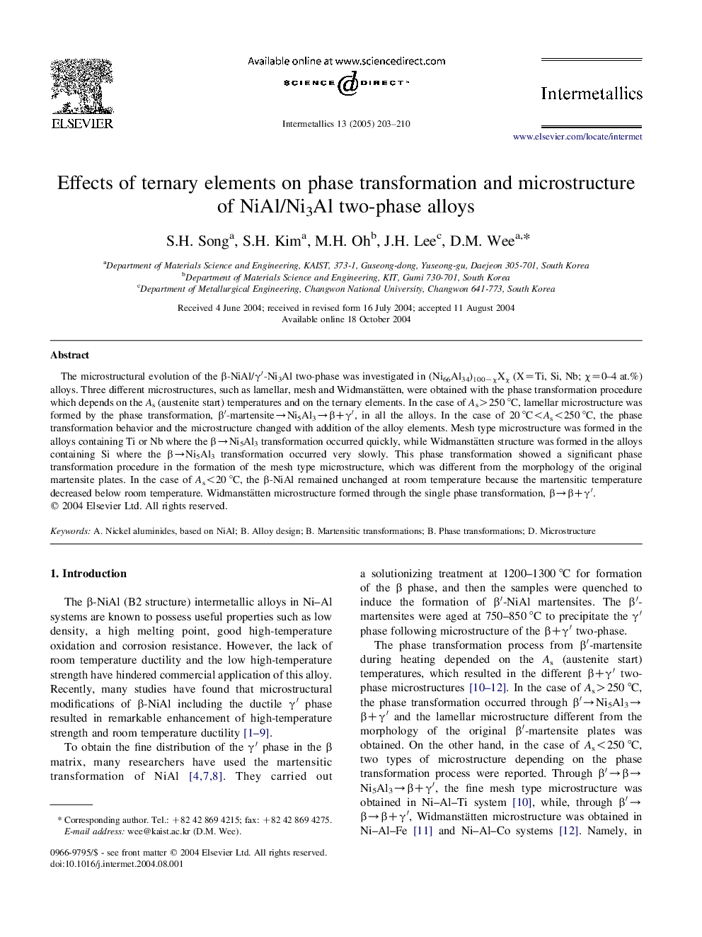 Effects of ternary elements on phase transformation and microstructure of NiAl/Ni3Al two-phase alloys