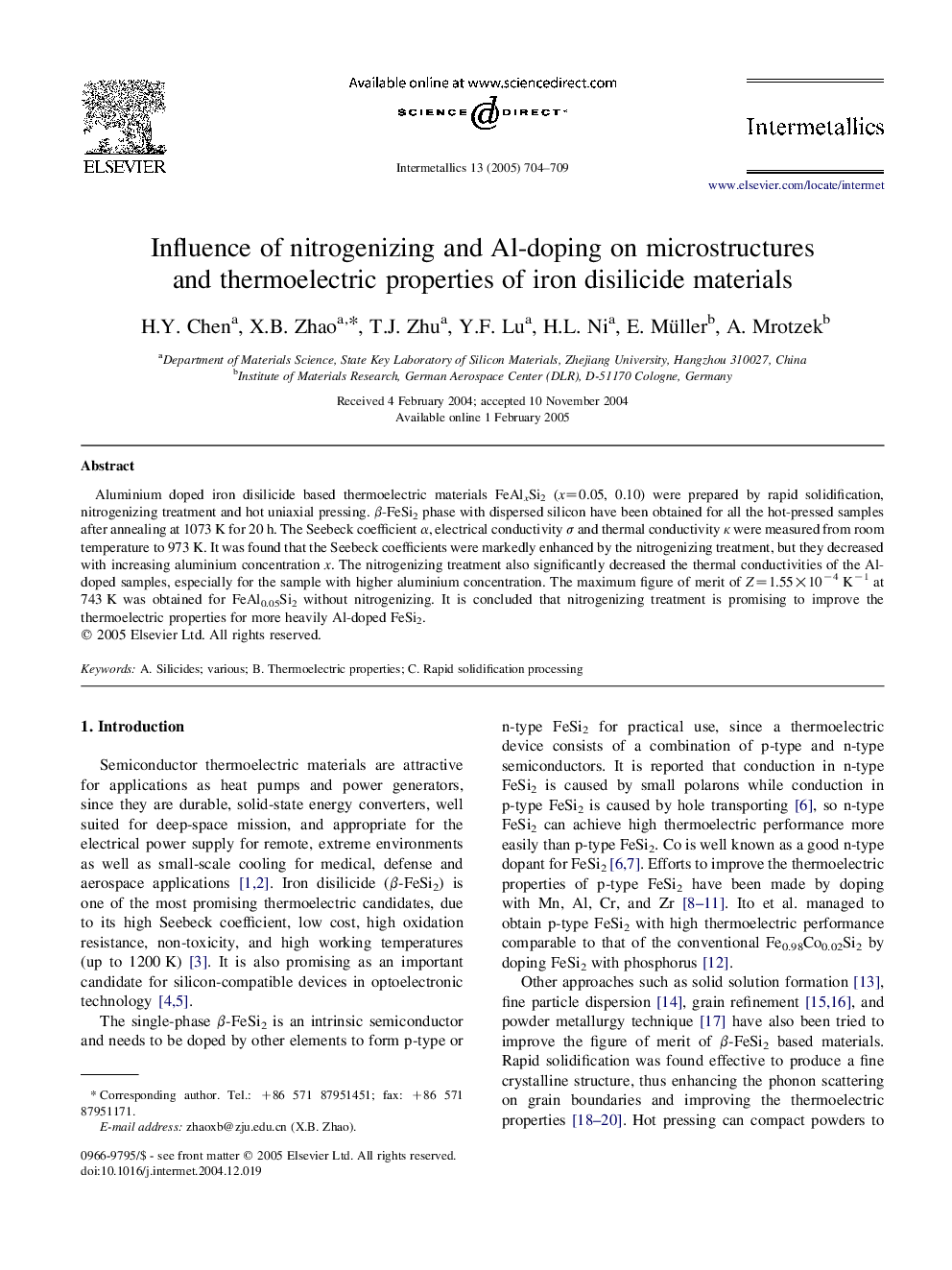 Influence of nitrogenizing and Al-doping on microstructures and thermoelectric properties of iron disilicide materials