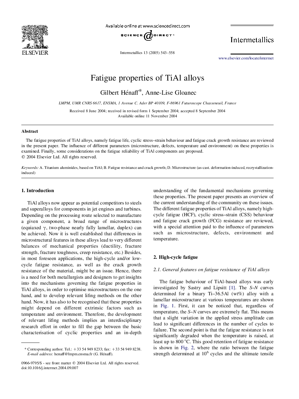 Fatigue properties of TiAl alloys