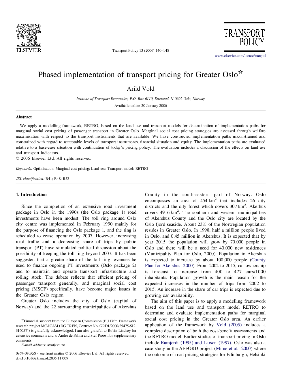 Phased implementation of transport pricing for Greater Oslo