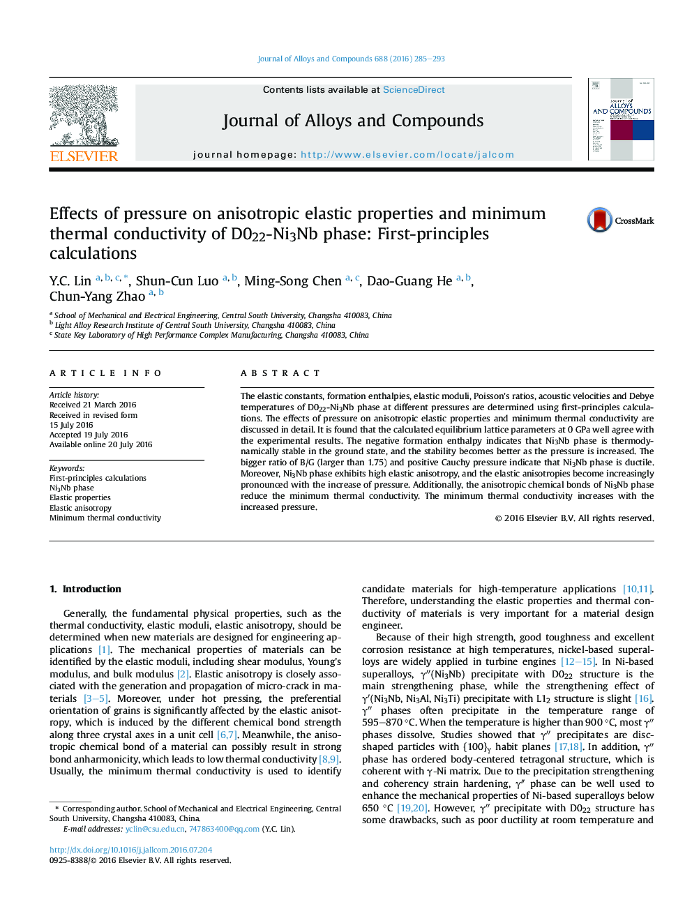 Effects of pressure on anisotropic elastic properties and minimum thermal conductivity of D022-Ni3Nb phase: First-principles calculations