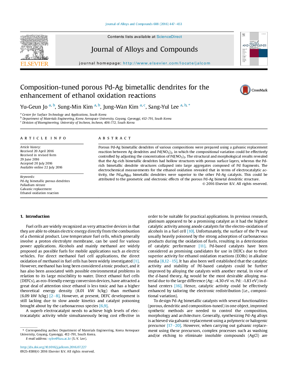 Composition-tuned porous Pd-Ag bimetallic dendrites for the enhancement of ethanol oxidation reactions