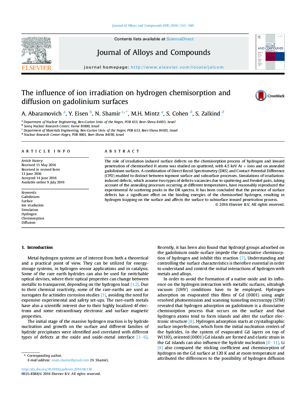 The influence of ion irradiation on hydrogen chemisorption and diffusion on gadolinium surfaces