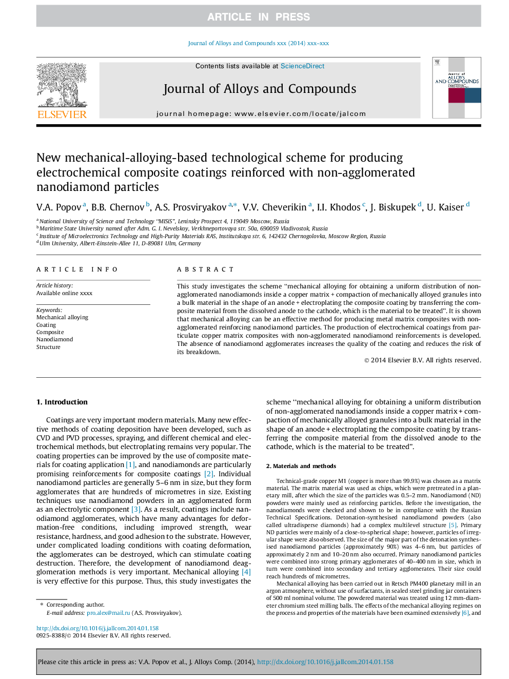 New mechanical-alloying-based technological scheme for producing electrochemical composite coatings reinforced with non-agglomerated nanodiamond particles