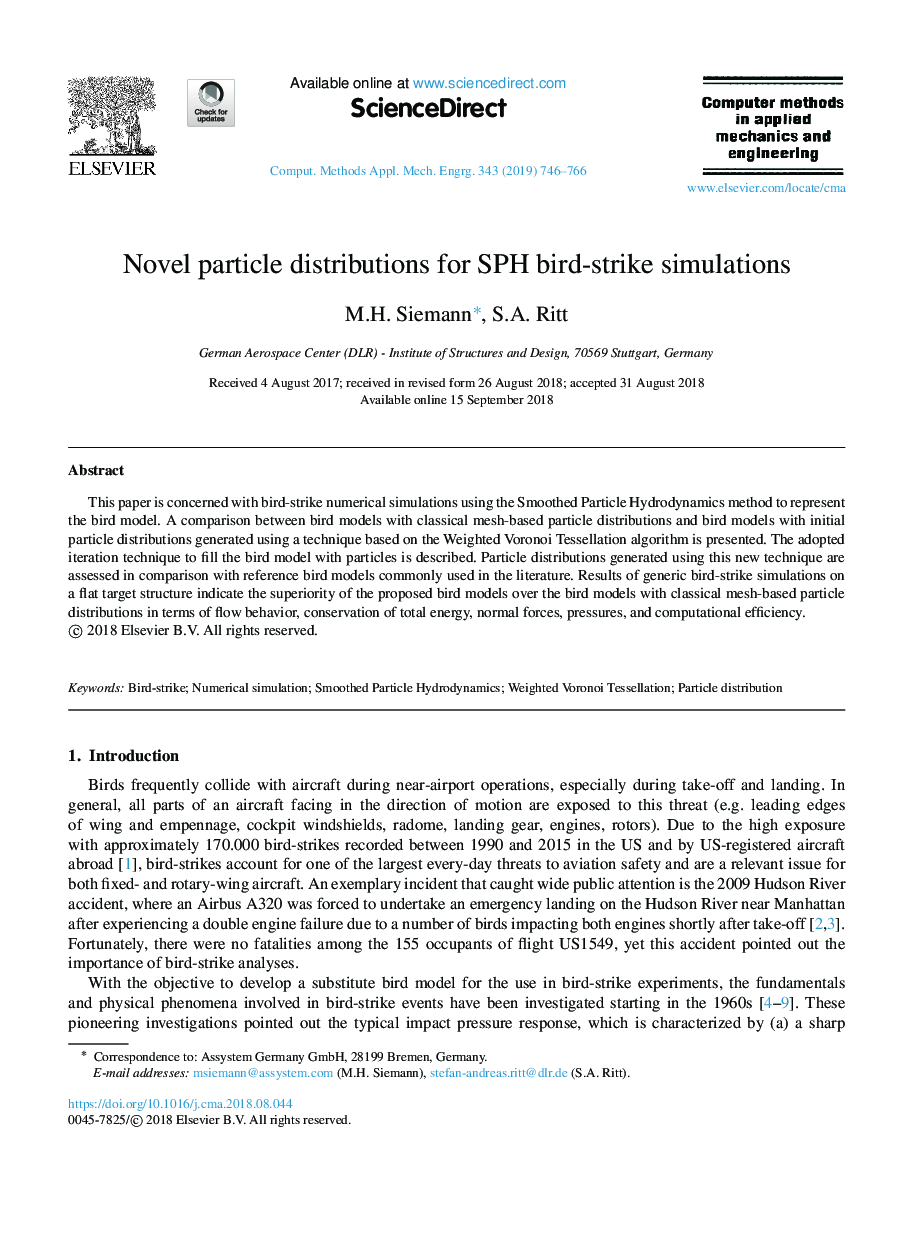 Novel particle distributions for SPH bird-strike simulations