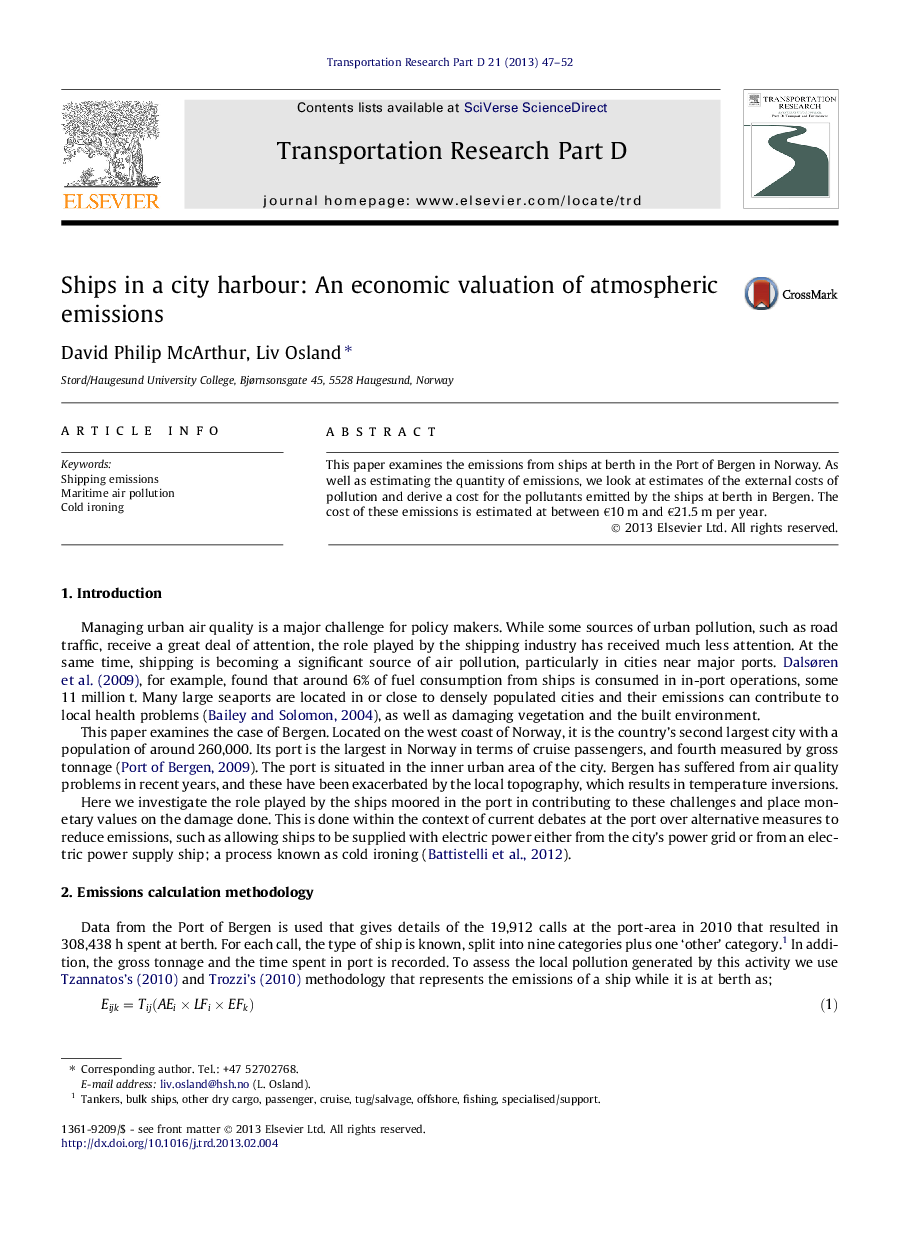 Ships in a city harbour: An economic valuation of atmospheric emissions