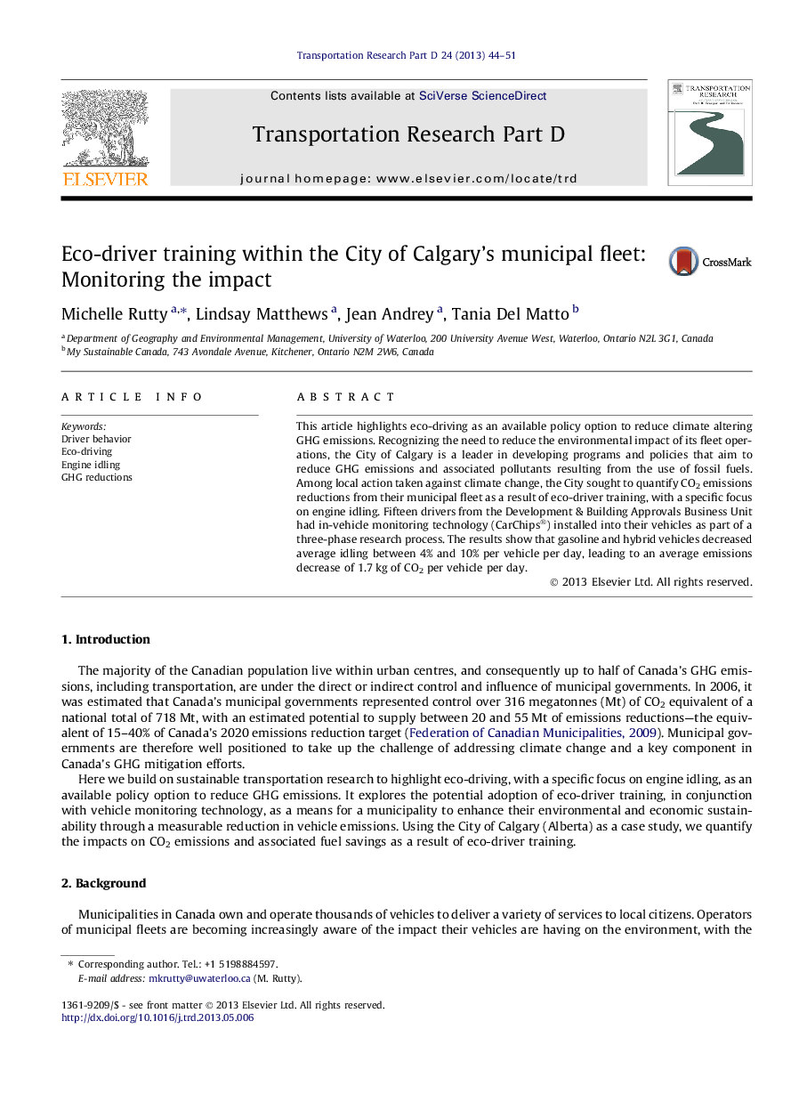 Eco-driver training within the City of Calgary’s municipal fleet: Monitoring the impact
