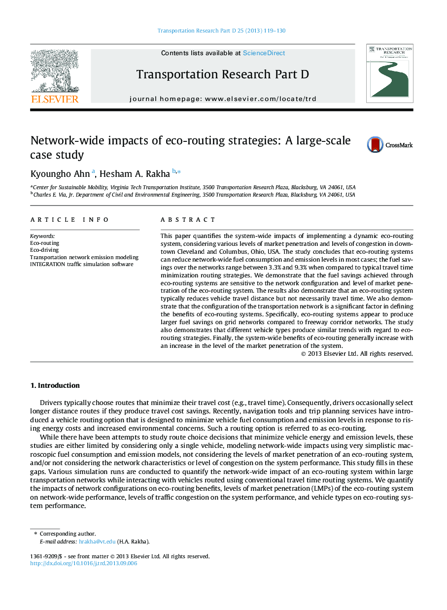 Network-wide impacts of eco-routing strategies: A large-scale case study