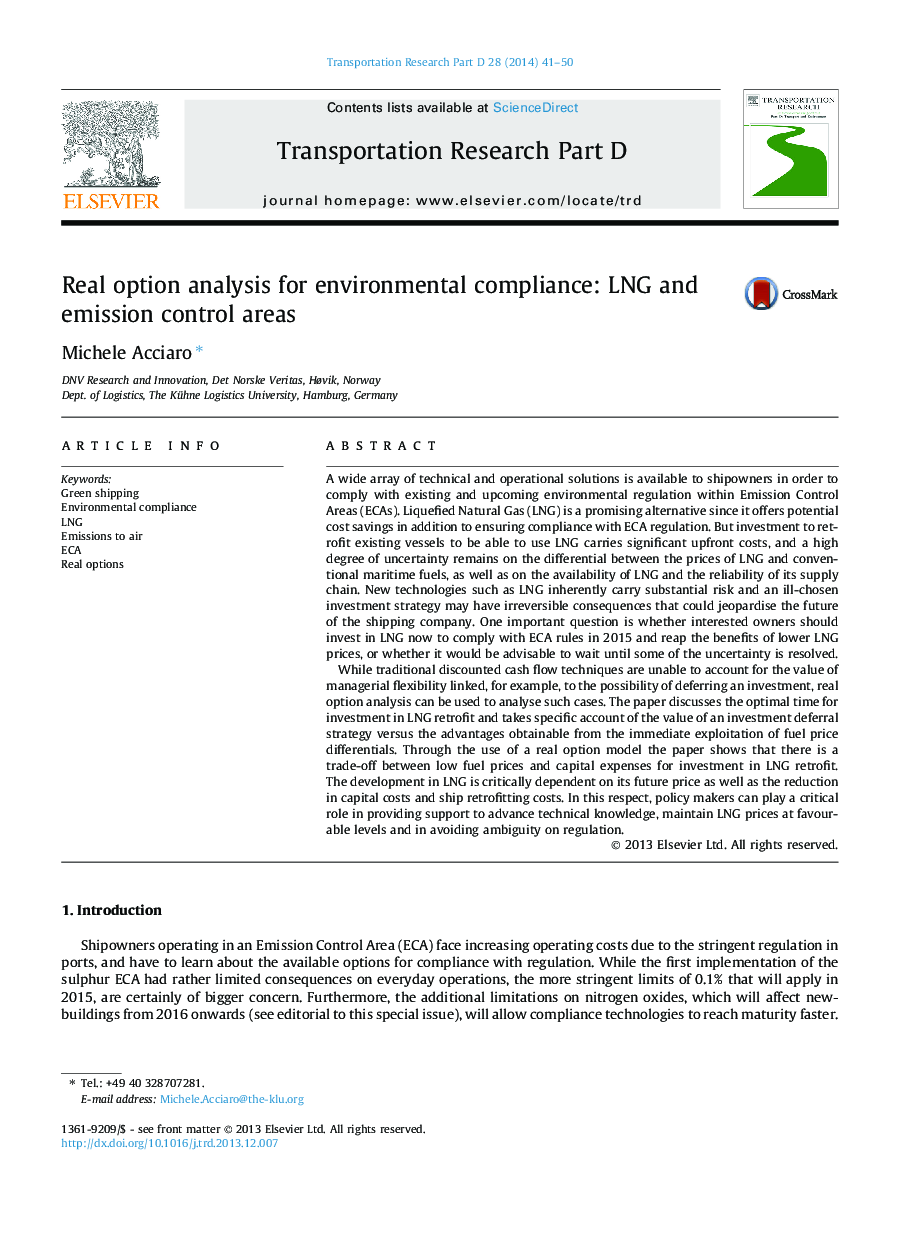 Real option analysis for environmental compliance: LNG and emission control areas