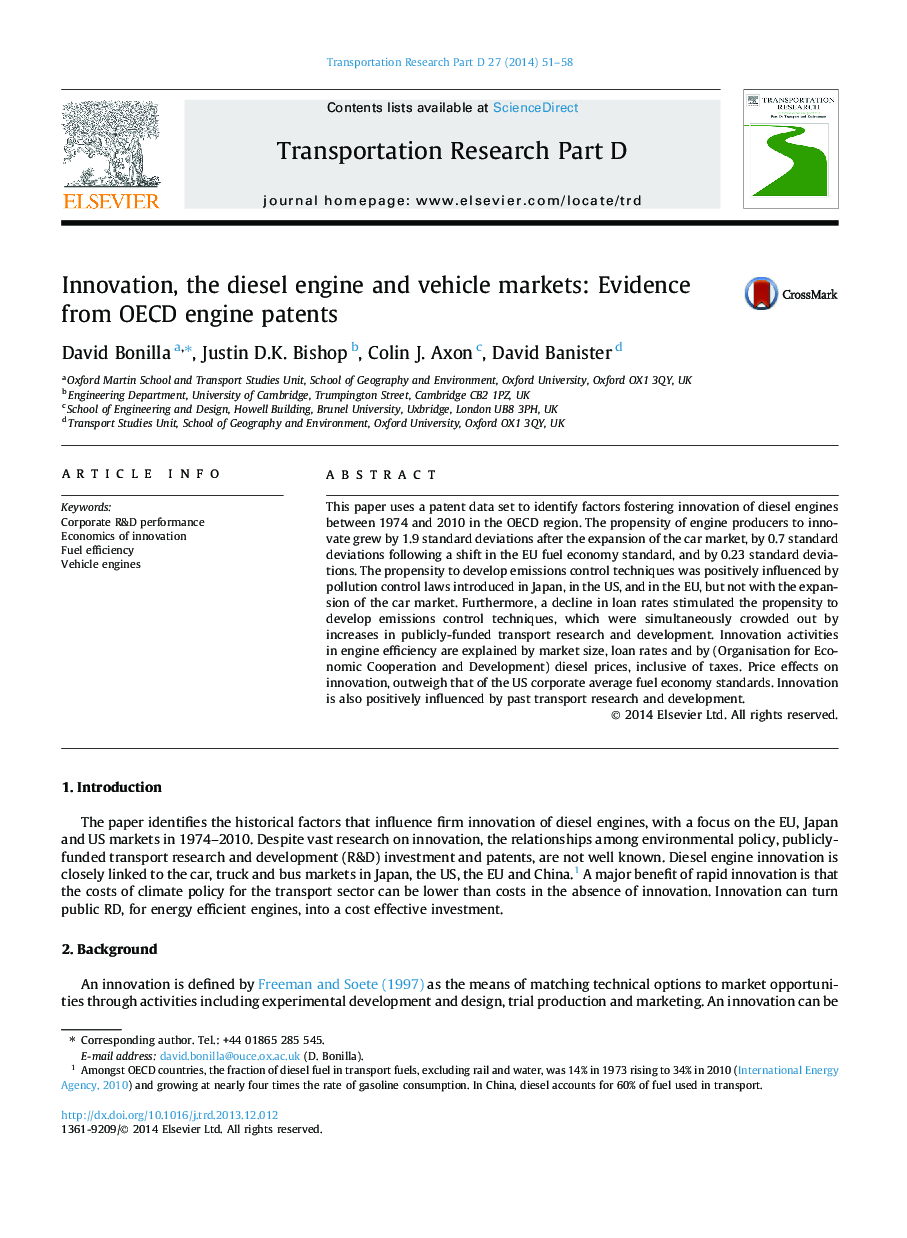 Innovation, the diesel engine and vehicle markets: Evidence from OECD engine patents