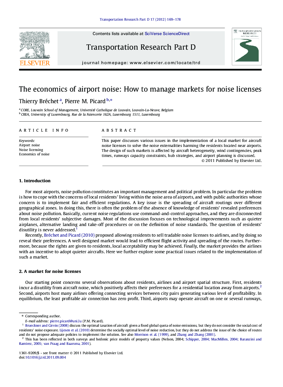 The economics of airport noise: How to manage markets for noise licenses