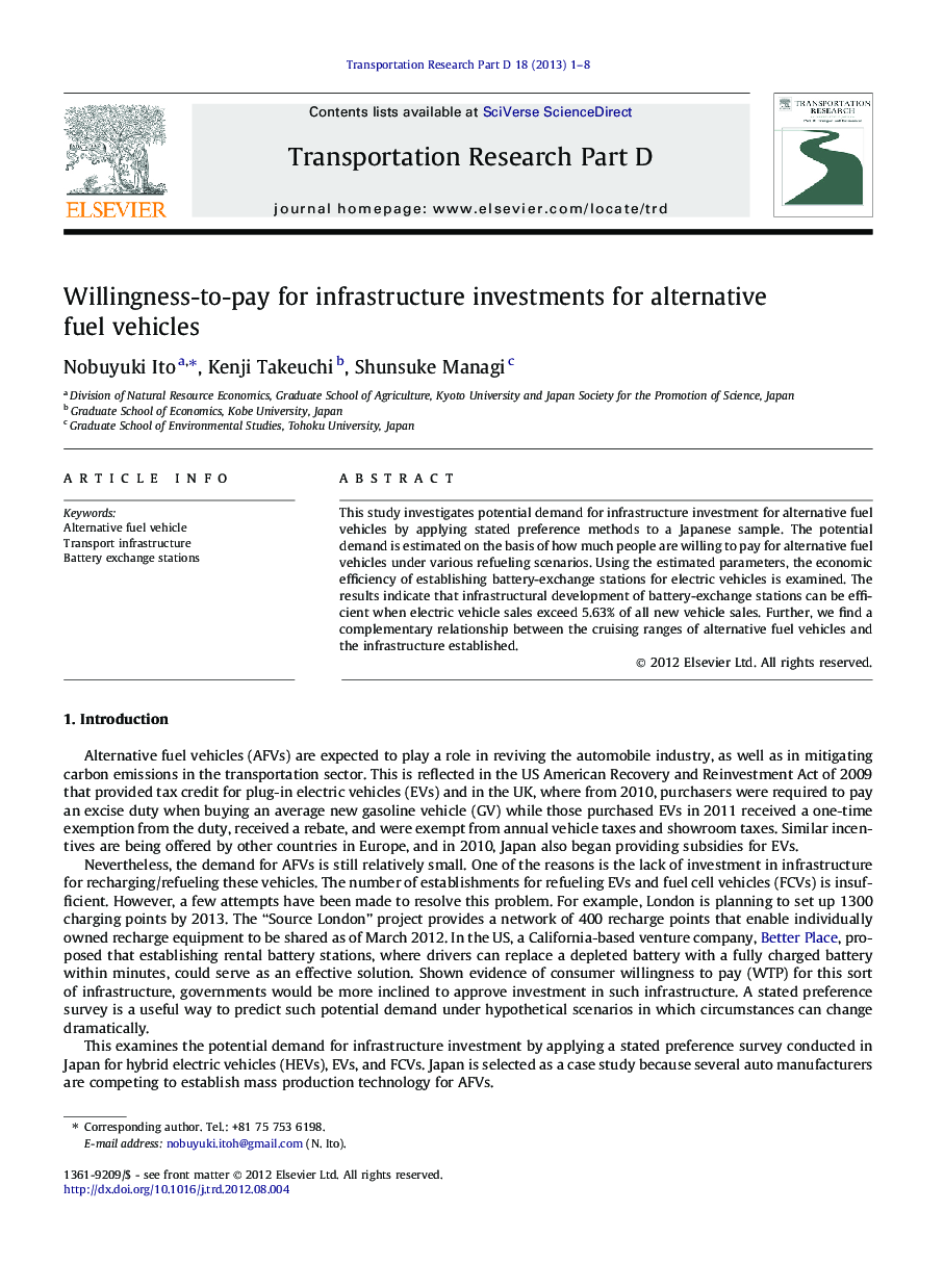 Willingness-to-pay for infrastructure investments for alternative fuel vehicles