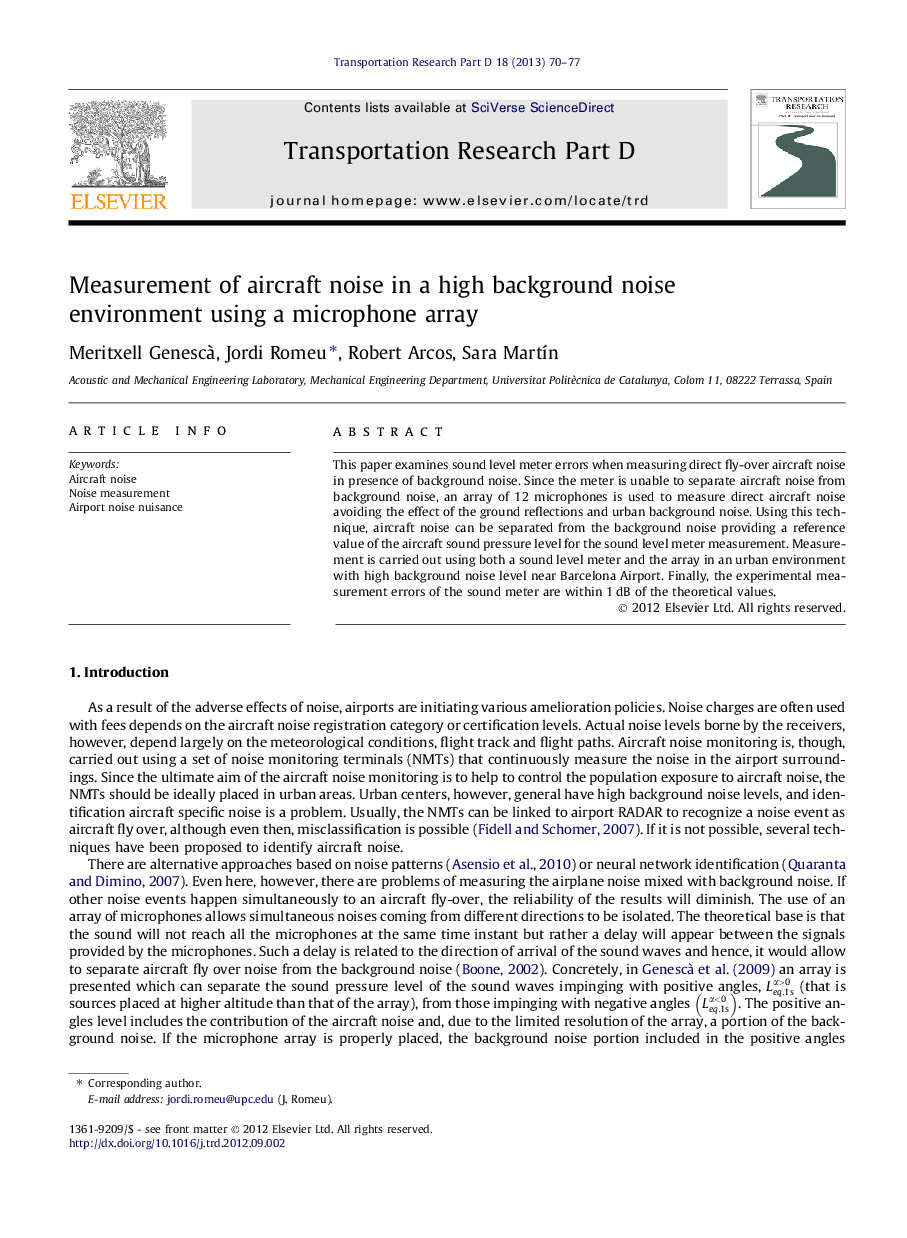 Measurement of aircraft noise in a high background noise environment using a microphone array