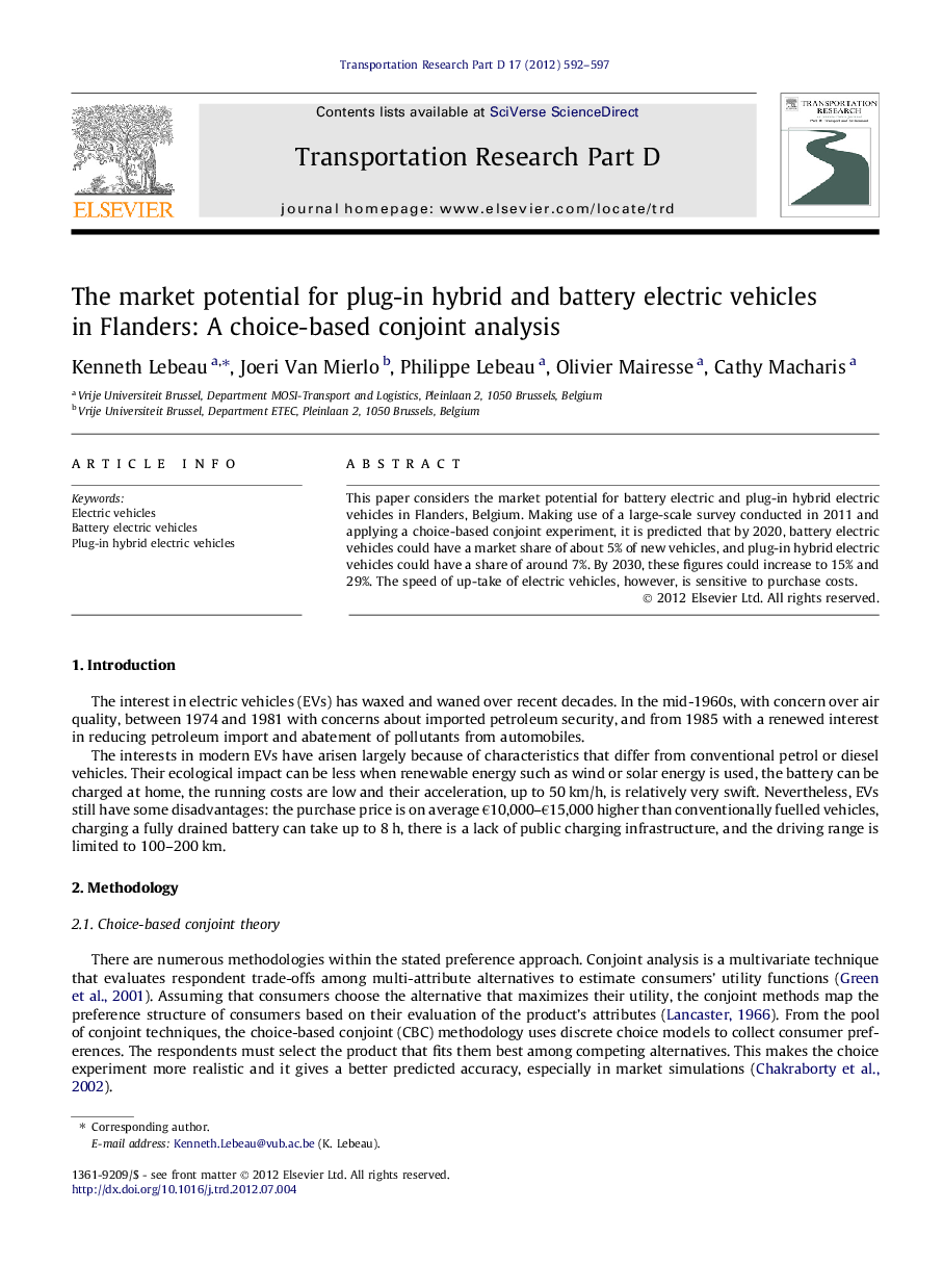 The market potential for plug-in hybrid and battery electric vehicles in Flanders: A choice-based conjoint analysis