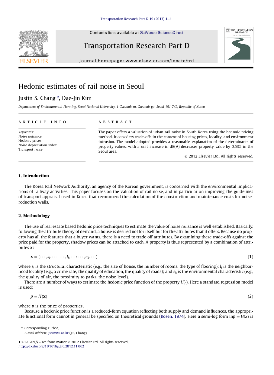 Hedonic estimates of rail noise in Seoul