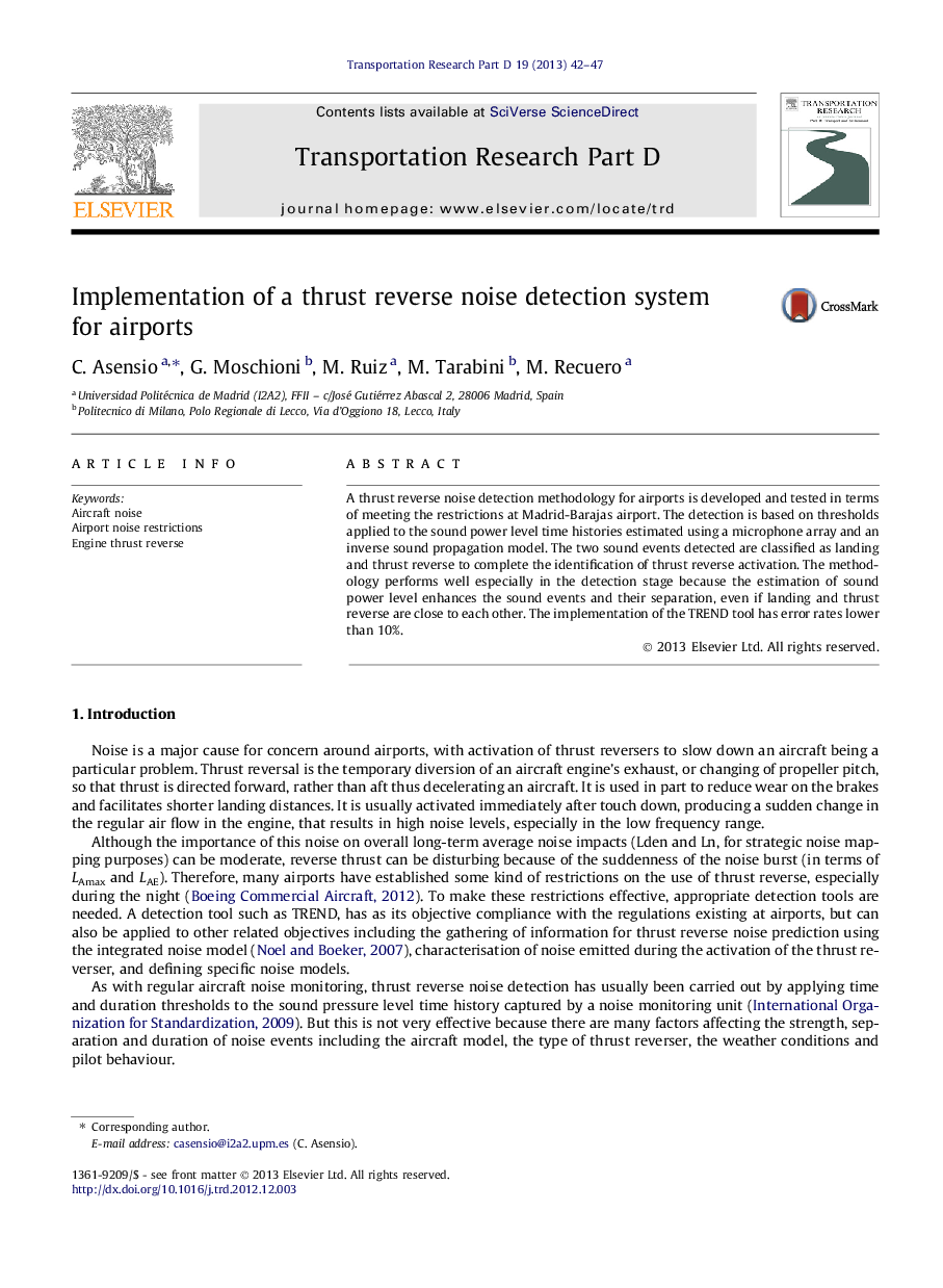 Implementation of a thrust reverse noise detection system for airports