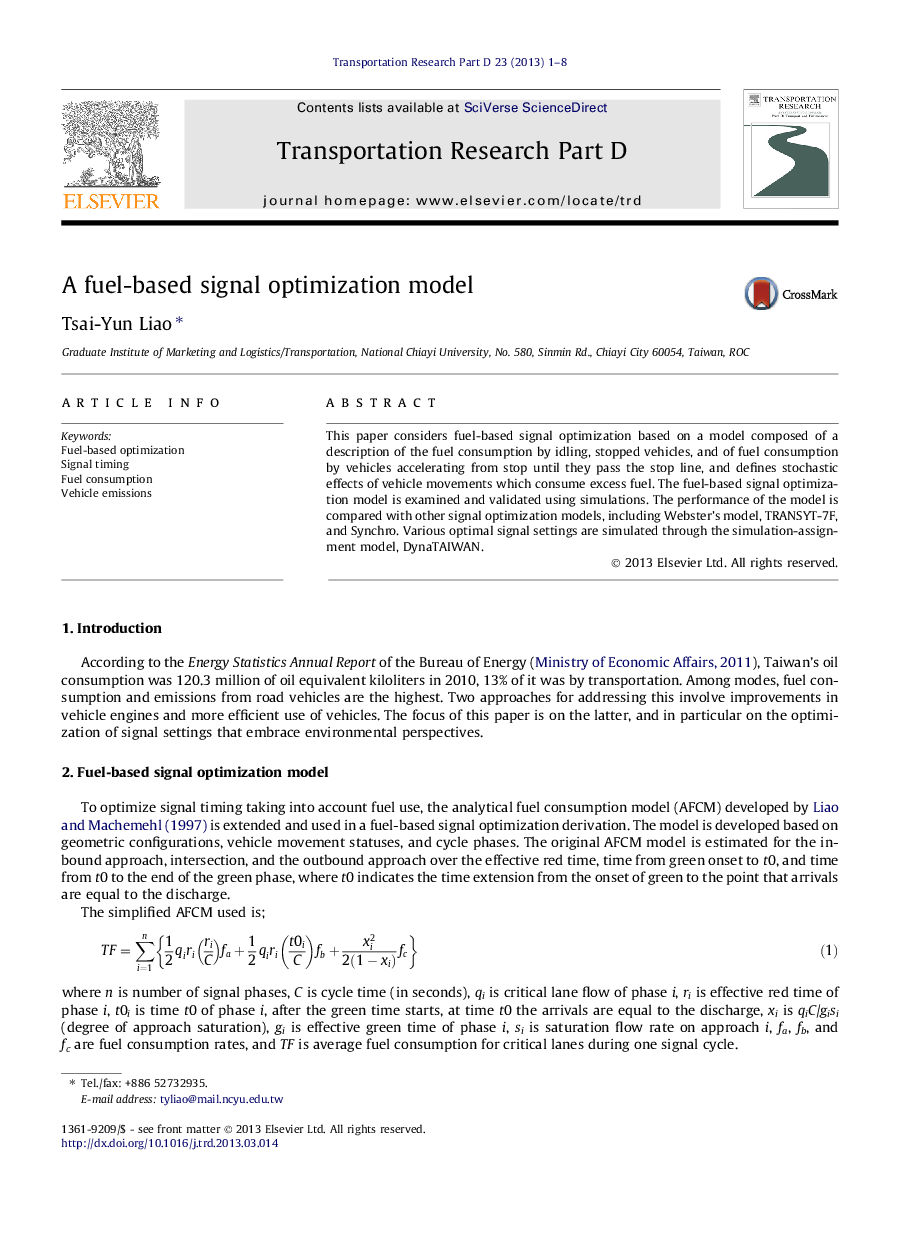 A fuel-based signal optimization model