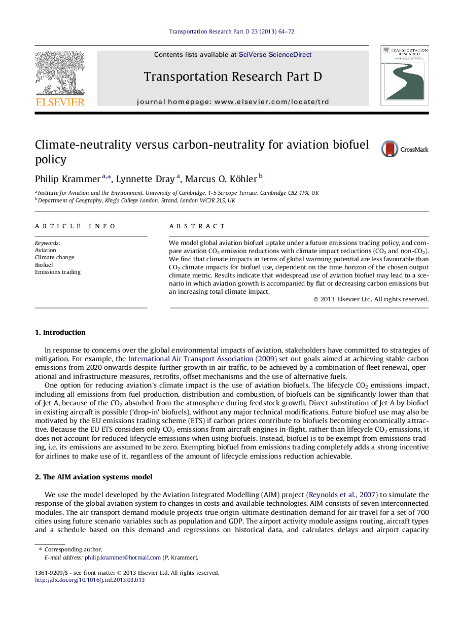 Climate-neutrality versus carbon-neutrality for aviation biofuel policy