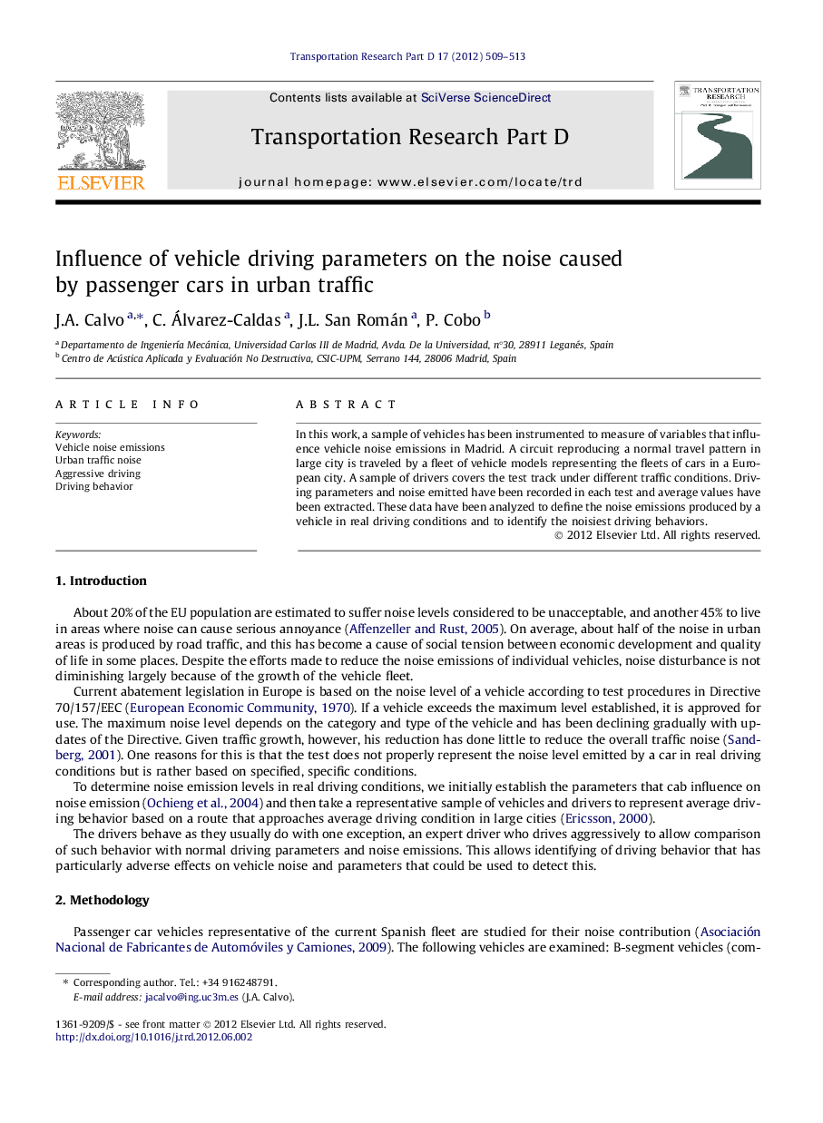 Influence of vehicle driving parameters on the noise caused by passenger cars in urban traffic