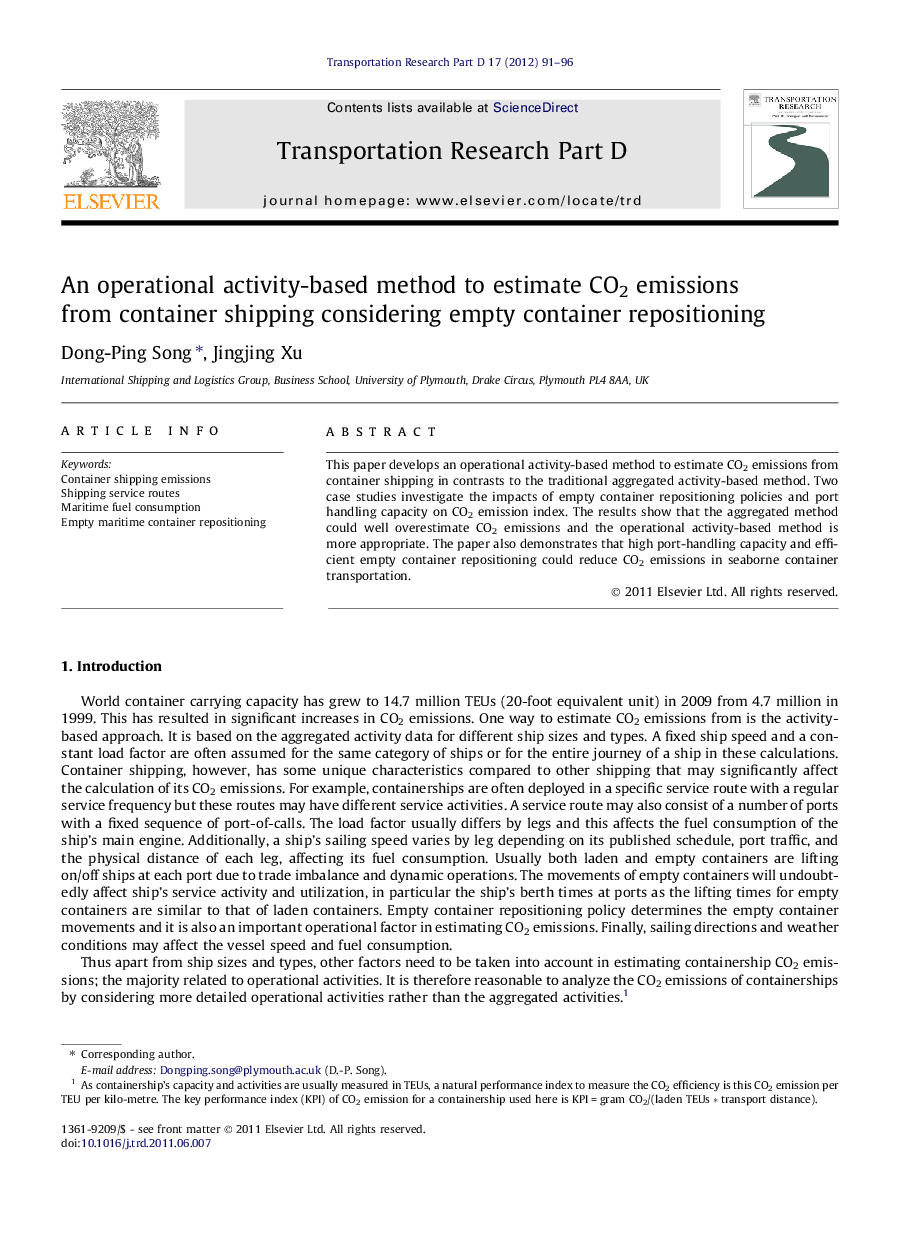 An operational activity-based method to estimate CO2 emissions from container shipping considering empty container repositioning